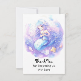 Tarjeta De Agradecimiento Encantadora Fantasía Oceánica Baby Shower Mermaid