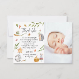 Tarjeta De Agradecimiento Encantadores animales de bosque Baby Shower neutra