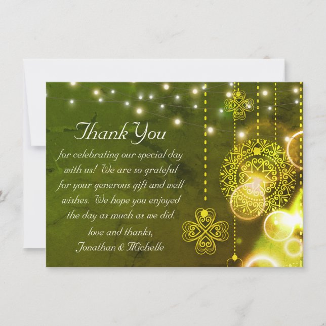 Tarjeta De Agradecimiento Encantadores Ropas Celtas y Luces Boda Plano (Anverso)