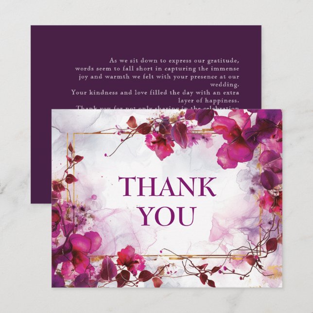 Tarjeta De Agradecimiento Encantamiento de Fuchsia: Boda acuarela (Anverso / Reverso)