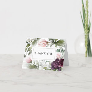 Tarjeta De Agradecimiento Encanto Botánico de Acuarela Rosa y Ciruela