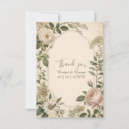 Tarjeta De Agradecimiento Encanto Botánico de Boda de Rosa Vintage