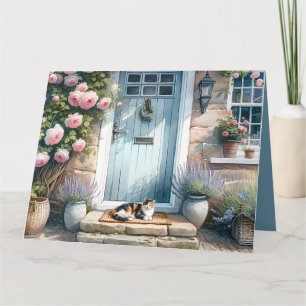 Tarjeta De Agradecimiento Encanto Floral de Porche Gato Calicó Tranquilo