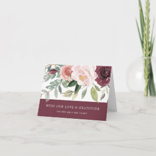 Tarjeta De Agradecimiento Encanto rústico Borgoña Rubor Boda floral rosa