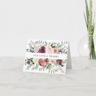 Tarjeta De Agradecimiento Encanto rústico Borgoña Rubor Boda floral rosa