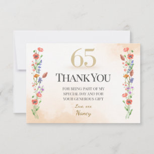 Tarjeta De Agradecimiento Encantoso Cumpleaños 65 - Diseño de Flores Silvest