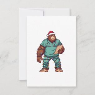 Tarjeta De Agradecimiento Enfermera de Navidad de Bigfoot Sasquatch Atención