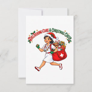 Tarjeta De Agradecimiento Enfermera de Navidad entregando cuidado y alegría