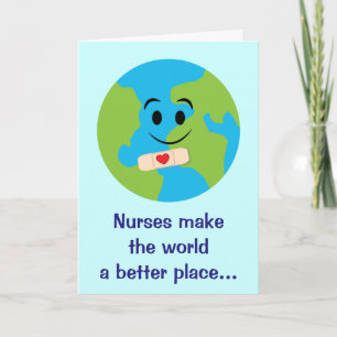 Tarjeta De Agradecimiento Enfermera gracias con Globe sonriente, bandage y c