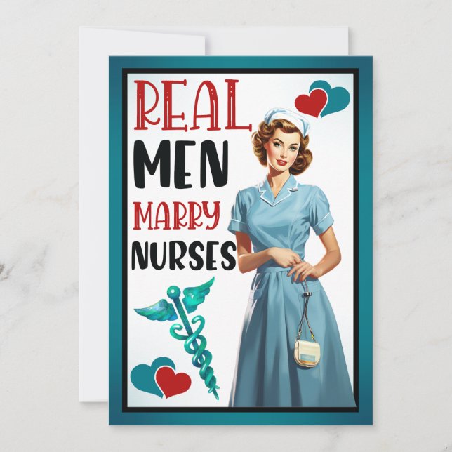 Tarjeta De Agradecimiento Enfermera retro Pinup_ Hombres reales se casan con (Anverso)