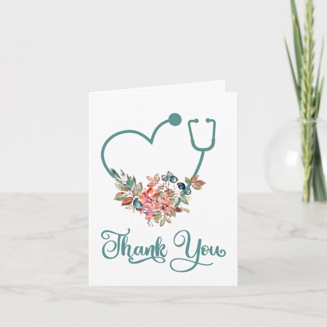 Tarjeta De Agradecimiento Enfermero cardíaco o Médico floral estetoscopio mo (Anverso)
