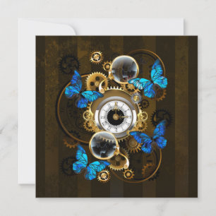 Tarjeta De Agradecimiento Engranajes Steampunk y Mariposas Azules