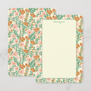 Tarjeta De Agradecimiento Enredaderas Flor Silvestre Rosa Verde Elegante Flo
