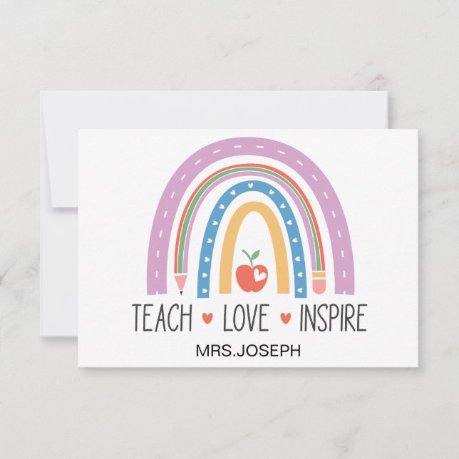 Tarjeta De Agradecimiento Enseñar Amar Inspirar Profesor  (Anverso)