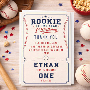Tarjeta De Agradecimiento Entrada de béisbol Novato del Año para 1er cumplea