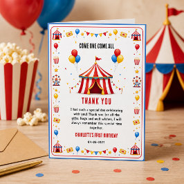 Tarjeta De Agradecimiento Entrada de circo rojo moderno para cumpleaños núme