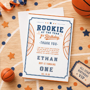 Tarjeta De Agradecimiento Entrada para Novato del Año de Baloncesto Cumpleañ