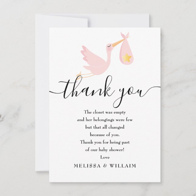 Tarjeta De Agradecimiento Entrega especial Gracias Baby Shower Pink (Anverso)