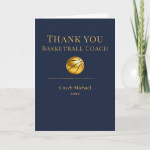 Tarjeta De Agradecimiento Entrenador de Baloncesto Elegante Oro Agradecimien