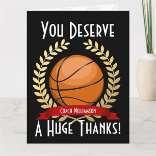 Tarjeta De Agradecimiento Entrenador de Baloncesto Gigante Gracias Negro