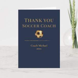 Tarjeta De Agradecimiento Entrenador de Fútbol Elegante Azul Marino Dorado A