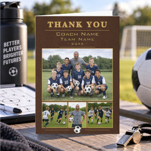 Tarjeta De Agradecimiento Entrenador de Fútbol Equipo Cuero Sintético Collag