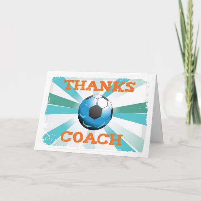 Tarjeta De Agradecimiento Entrenador de fútbol gracias, Naranja en estelares (Anverso)