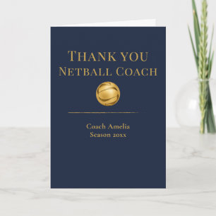 Tarjeta De Agradecimiento Entrenador de Netball Elegante Azul Marino Dorado 