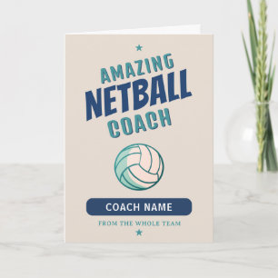 Tarjeta De Agradecimiento Entrenador Increíble de Netball Nombre Personaliza