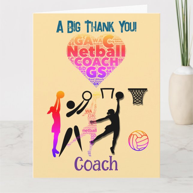 Tarjeta De Agradecimiento Entrenador Personalizado de Netball (Anverso)