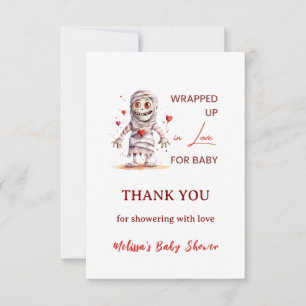 Tarjeta De Agradecimiento Envuelto en amor Mummy Halloween Baby Shower