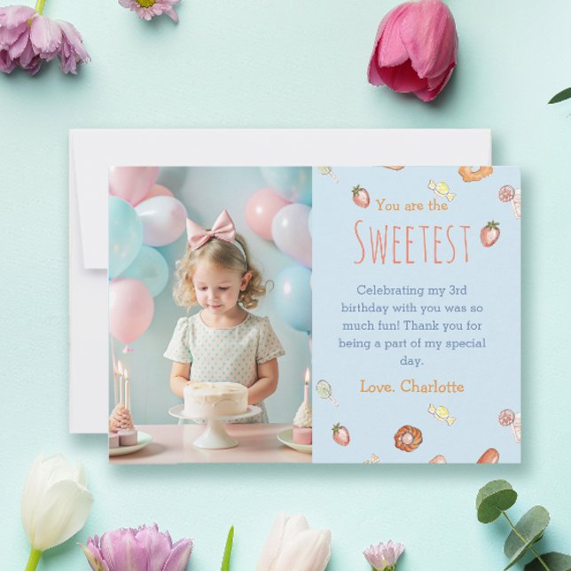 Tarjeta De Agradecimiento Eres el cumpleaños más dulce de los niños azul pas (Subido por el creador)