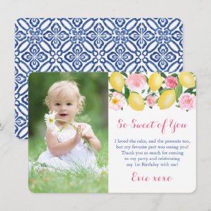 Tarjeta De Agradecimiento Eres Tan Dulce Limones Positano Rosa Fiesta Foto