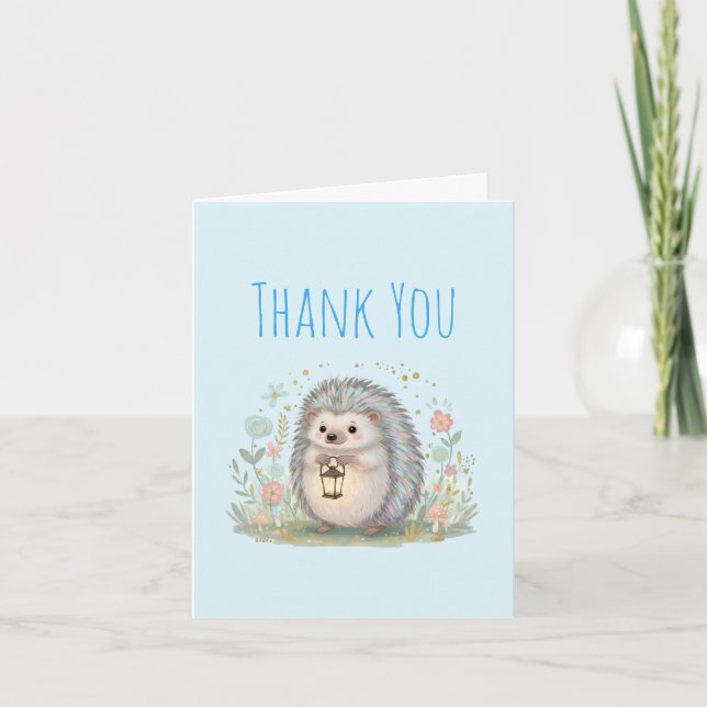 Tarjeta De Agradecimiento Erizo Adorable con Linterna (Anverso)
