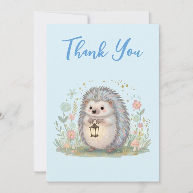 Tarjeta De Agradecimiento Erizo Adorable con Linterna (Anverso)