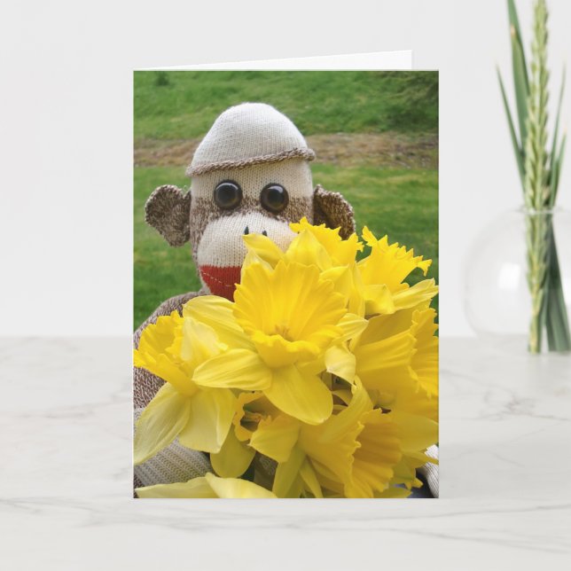 Tarjeta De Agradecimiento Ernie el mono del calcetín le agradece cardar (Anverso)