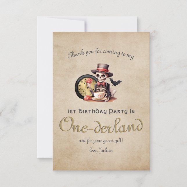 Tarjeta De Agradecimiento Error Grave Esqueleto Gótico Cumpleaños de Bebé de (Anverso)