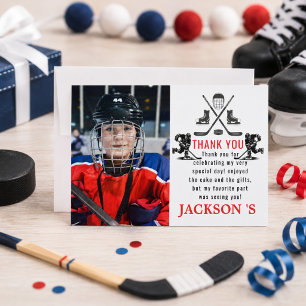 Tarjeta De Agradecimiento Es hora del partido de hockey cumpleaños 1