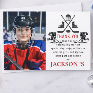 Tarjeta De Agradecimiento Es hora del partido de hockey cumpleaños 1