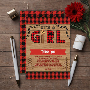 Tarjeta De Agradecimiento Es un Baby Shower de madera rústica Chica