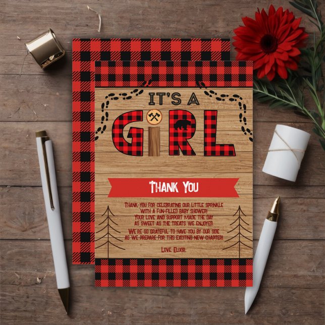 Tarjeta De Agradecimiento Es un Baby Shower de madera rústica Chica (Subido por el creador)