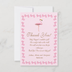 Tarjeta De Agradecimiento Es un Chica de Flamingo Rosa Baby Shower Gracias