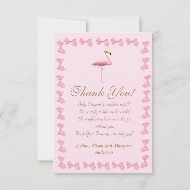 Tarjeta De Agradecimiento Es un Chica de Flamingo Rosa Baby Shower Gracias (Anverso)