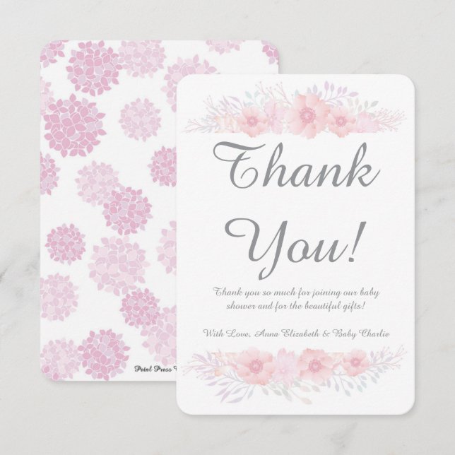 Tarjeta De Agradecimiento es un chica floral simple ducha de bebé botánico (Anverso / Reverso)