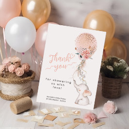 Tarjeta De Agradecimiento Es un Chica simple elefante y globo Baby Shower