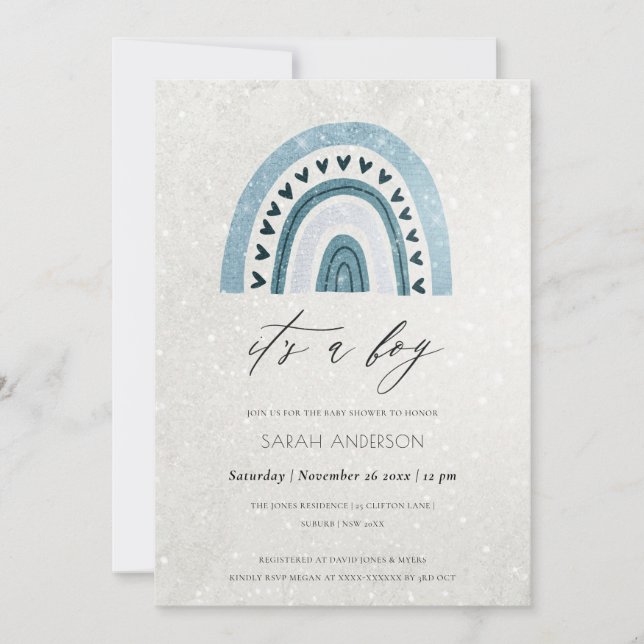 TARJETA DE AGRADECIMIENTO ES UN CHICO AQUA AZUL RAINBOW BABY SHOWER INVITE (Anverso)