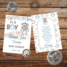 Tarjeta De Agradecimiento Es un niño lindo azul | Greige Robot Baby Shower