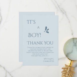 Tarjeta De Agradecimiento ¡Es un niño! Minimalismo Azul Pastel Baby Shower