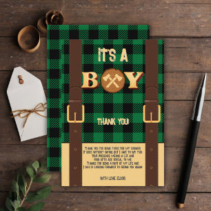 Tarjeta De Agradecimiento Es un niño Rustic Lumberjack Flannel Baby Shower I