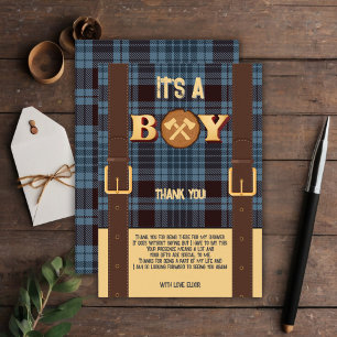 Tarjeta De Agradecimiento Es un niño Rustic Lumberjack Flannel Baby Shower I